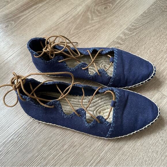 Tory Burch Espadrille Womens 7 Blue Casual Lace Up - Picture 1 of 5